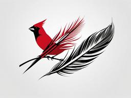 Cardinal Feather Tattoo - Feather design with a cardinal bird connection.  simple vector tattoo,minimalist,white background