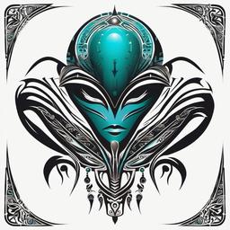 Tribal Alien Tattoo - Infuse tribal aesthetics with extraterrestrial elements in a tribal alien tattoo.  simple color tattoo,vector style,white background