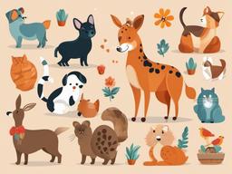 Animal clipart - pets in a playful scene  