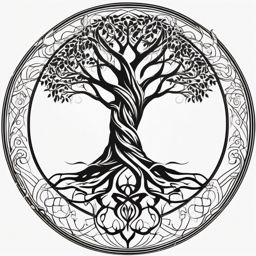 Tree of Life - Root yourself in the essence of destiny with a tattoo featuring the timeless Tree of Life.  outline color tattoo,minimal,white background