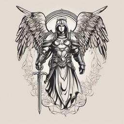 Archangel Guardian Angel Warrior Tattoo - Merge divine and warrior energies.  minimalist color tattoo, vector
