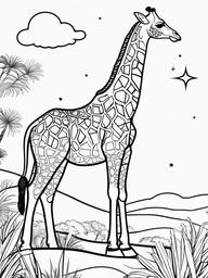 Giraffe Coloring Pages - Giraffe gazing at the stars under a night sky  simple coloring pages