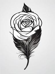 Feather Tattoo with Rose - Combination of a feather and rose.  simple vector tattoo,minimalist,white background