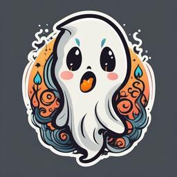 Cartoon Ghost Tattoo-Whimsical and lighthearted approach, adorable supernatural vibes.  simple vector color tattoo