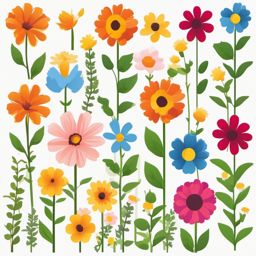 Pictures of flowers in a meadow clipart  simple, 2d flat