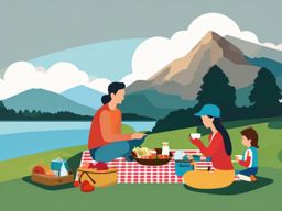 Mountain Picnic by Lake clipart - Picnicking by a mountain lake, ,vector color clipart,minimal