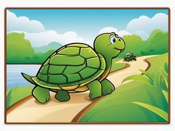 Turtle Cartoon - Cartoon of turtle slowly crossing path  