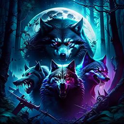 werewolf pack vs vampire coven - supernatural factions clash in a moonlit forest, fangs and claws versus blood and sorcery. 