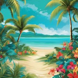 Beach Wallpaper - Tropical Beach Paradise with Turquoise Waters wallpaper splash art, vibrant colors, intricate patterns