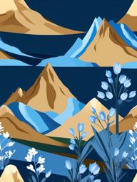 Mountain Blue Speedwell Clip Art - Blue speedwell flowers in mountain terrain,  color vector clipart, minimal style