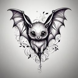 Cute Bat Tattoo Designs-Charming and adorable bat tattoo designs featuring creative and cute elements.  simple color tattoo,white background