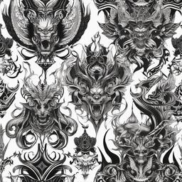 Tattoo Patterns of Demons-Intricate and detailed tattoo patterns featuring demonic elements, perfect for dark and edgy designs.  simple color tattoo,white background