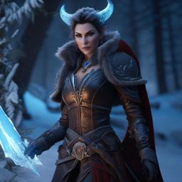 Elaria Frostblade, a frosty tiefling warlock commanding icy powers detailed matte painting, deep color, fantastical, intricate detail, splash screen, complementary colors, fantasy concept art, 8k resolution trending on artstation unreal engine 5