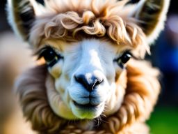 fluffy baby alpaca with soft, curly fur and soulful eyes. 