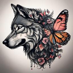wolf with butterfly tattoo  