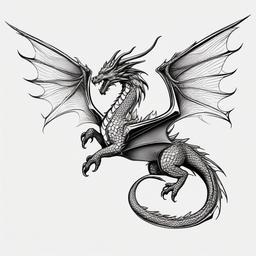 Winged Dragon Tattoo - Tattoo featuring a dragon with prominent wings.  simple color tattoo,minimalist,white background