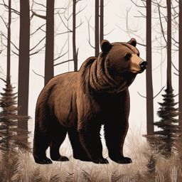 Brown Bear Clipart - Brown Bear standing in a forest , minimal, 2d