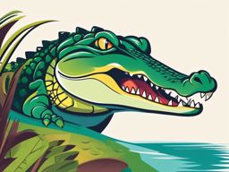 Crocodile clipart - Semi-aquatic reptile with a formidable bite, ,vector color clipart,minimal