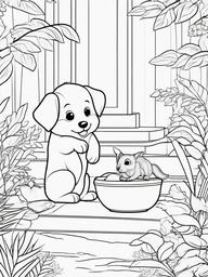 Puppy and Squirrel Coloring Pages - Fun Scene of Puppy and Squirrel Friends  minimal black outline printable sheet, coloring page