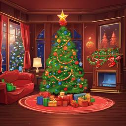 Anime Christmas Living Room Background    , vector illustration, clipart