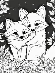 Kawaii Fox and Raccoon Coloring Pages - Fox and Raccoon Playing Together  minimal black outline printable sheet, coloring page