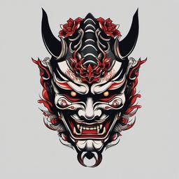 hannya mask samurai tattoo  simple color tattoo,white background,minimal