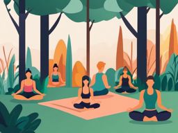 Outdoor Yoga Practice clipart - Yoga session in the garden, ,vector color clipart,minimal