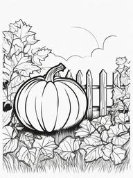 Pumpkin on a Fence Coloring Pages - Pumpkin Resting on a Wooden Fence  minimal black outline printable sheet, coloring page