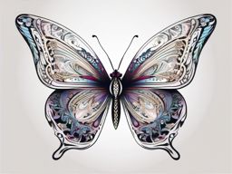 Butterfly with intricate patterns ink. Artistic metamorphosis.  color tattoo, white background