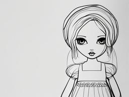 simple drawing of doll  minimal rough sketch scribbles,doodles,black and white