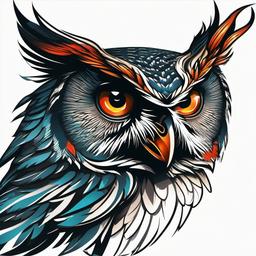 Angry Owl Tattoo - Capture the fierce and intense side of owls with an angry owl tattoo.  simple color tattoo,vector style,white background