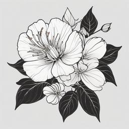 Japanese Flower Drawing Tattoo - Drawing-style Japanese flower tattoo.  simple color tattoo,white background,minimal