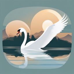 Mute Swan Sticker - A graceful mute swan gliding on a serene lake, ,vector color sticker art,minimal