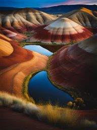 oregon's painted hills - create a serene night painting of oregon's painted hills, where the colorful layers of earth create a striking natural palette. 