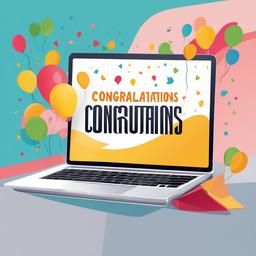 Congratulations clipart - virtual congratulations greeting on a laptop  color,minimalist,vector clipart