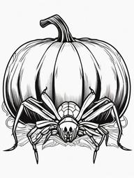 Pumpkin with Spider Coloring Pages - Creepy Spider Crawling Over a Pumpkin  minimal black outline printable sheet, coloring page