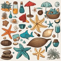 Beachcombing Treasures clipart - Treasures from the shore, ,vector color clipart,minimal