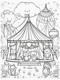 Kawaii Circus Performers Coloring Pages - Cute Circus Animals and Performers  minimal black outline printable sheet, coloring page