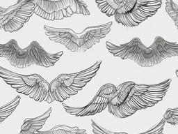 drawing of angel wings in flight  minimal rough sketch scribbles,doodles,black and white