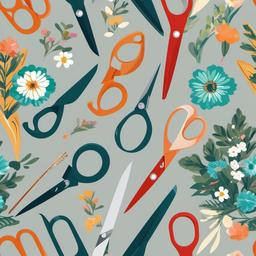 Scissors clipart - decorative scissors with floral patterns  color,minimalist,vector clipart