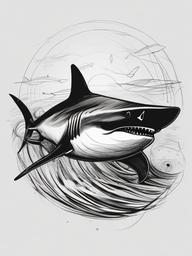 drawing of Requiem shark  minimal rough sketch scribbles,doodles,black and white