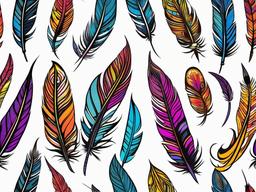Feather Tattoo in Color - Feather design with vibrant and colorful elements.  simple vector tattoo,minimalist,white background