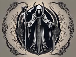 Reaper Tattoo Design-Eerie and symbolic tattoo featuring the Grim Reaper, representing death and the afterlife with intricate design elements.  simple color vector tattoo