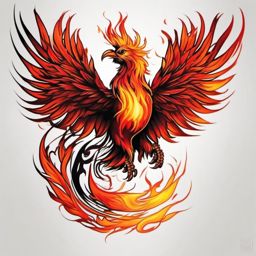 phoenix tattoo fire  simple color tattoo style,white background