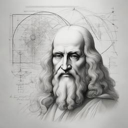 drawing of Leonardo Da Vinci with scientific drawings  minimal rough sketch scribbles,doodles,black and white