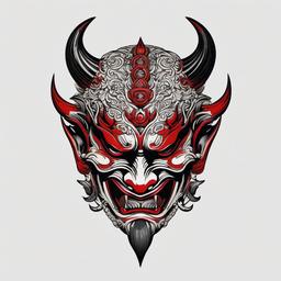 japanese devil mask tattoo  simple color tattoo,white background,minimal