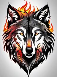 wolf fire tattoo  simple color tattoo,white background