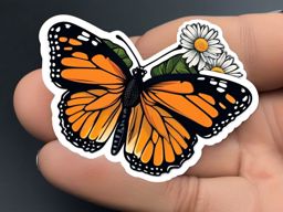 Butterfly and Daisies Sticker - Butterfly resting on daisies, ,vector color sticker art,minimal