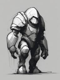 drawing of a golem  minimal rough sketch scribbles,doodles,black and white