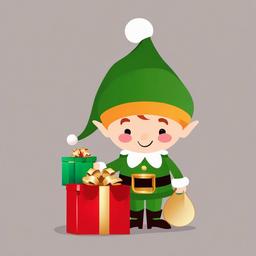 Elf clipart - elf with a bag of gifts on Christmas Eve  color,minimalist,vector clipart